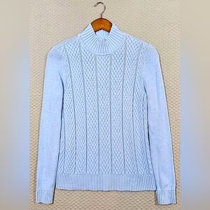 Croft & Barrow Sky‎ Blue 100% Cotton Cable Knit Mock Neck Sweater Size PM